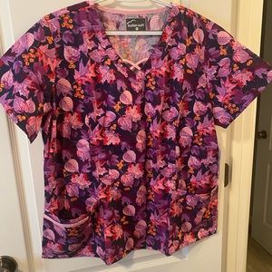 New Butter-soft XL Fall leaves scrub top purple